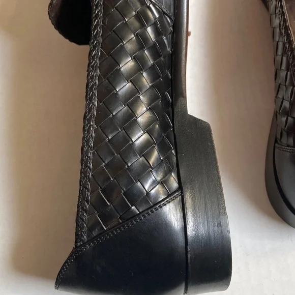 VTG Bragano Cole Haan Men's Black Brown Woven Leather Penny Loafers Italy Sz 11 - Picture 10 of 16